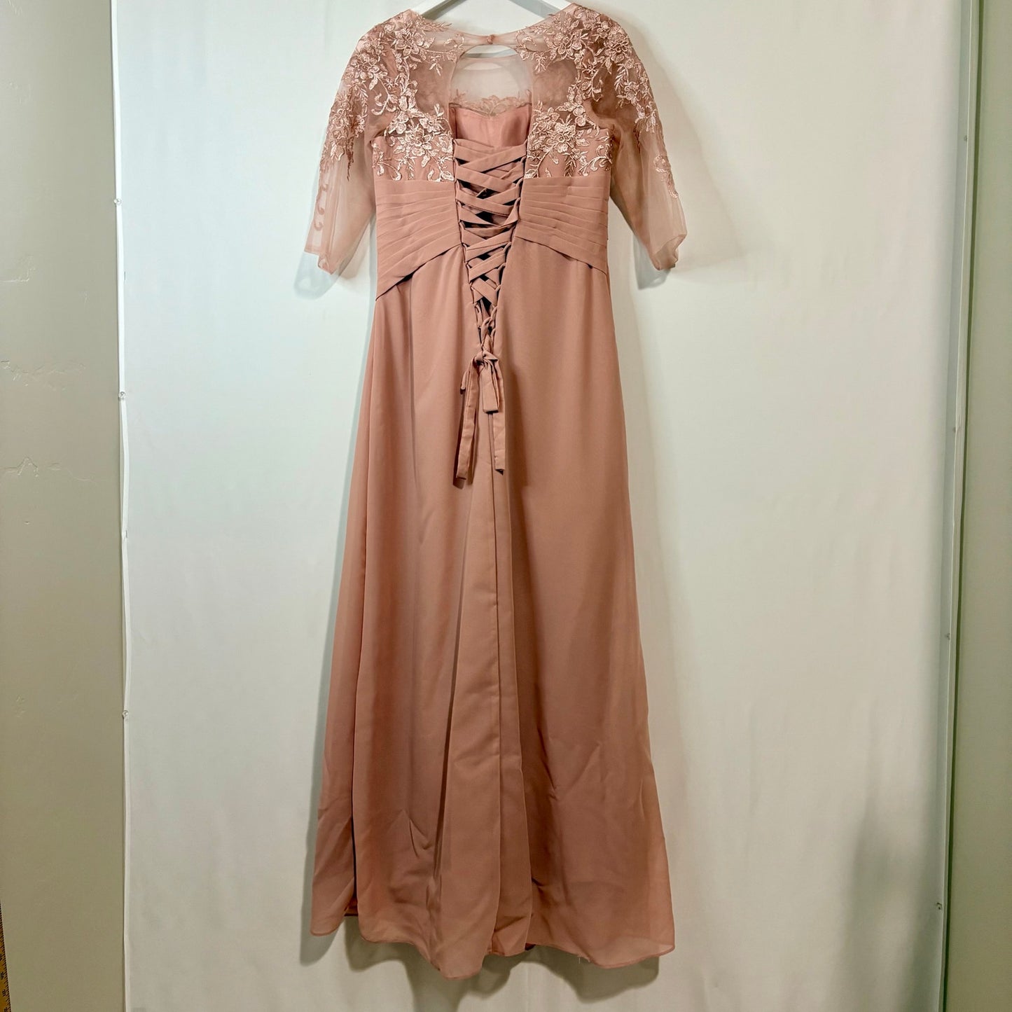 Women’s Lace Bodice Ruffle Chiffon Maxi Formal Gown Dress Dusty Rose Small 4 / 6