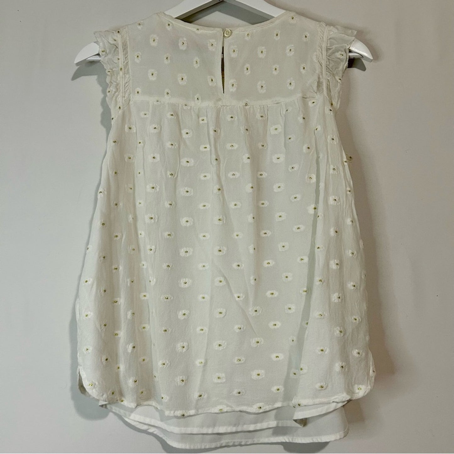 Loft Women’s Textured Layered Ruffle Sleeve Floral Blouse White Gold M P Girly