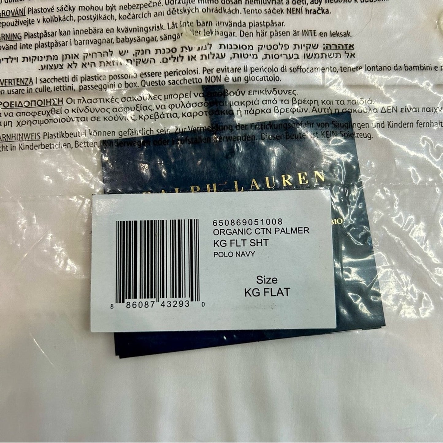 Ralph Lauren Home Organic Cotton Percale Palmer King Flat Sheet Polo Navy NEW