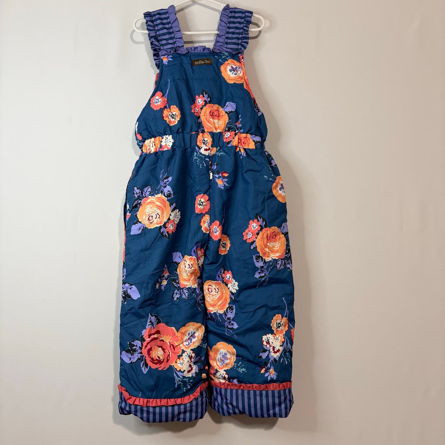 Matilda Jane Girls Floral Print Snow Bibs Teal Blue Insulated Snow Pants EUC