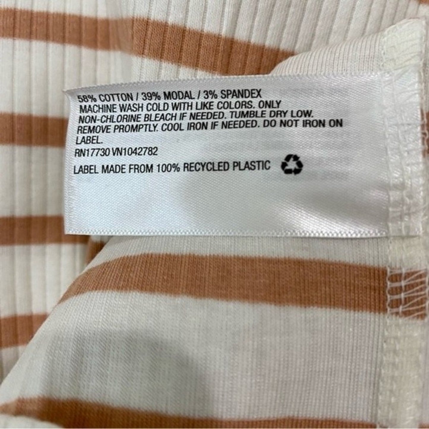 A New Day Women’s Round Neck Ribbed Short Sleeve Tee Brown & White Stripe NWT