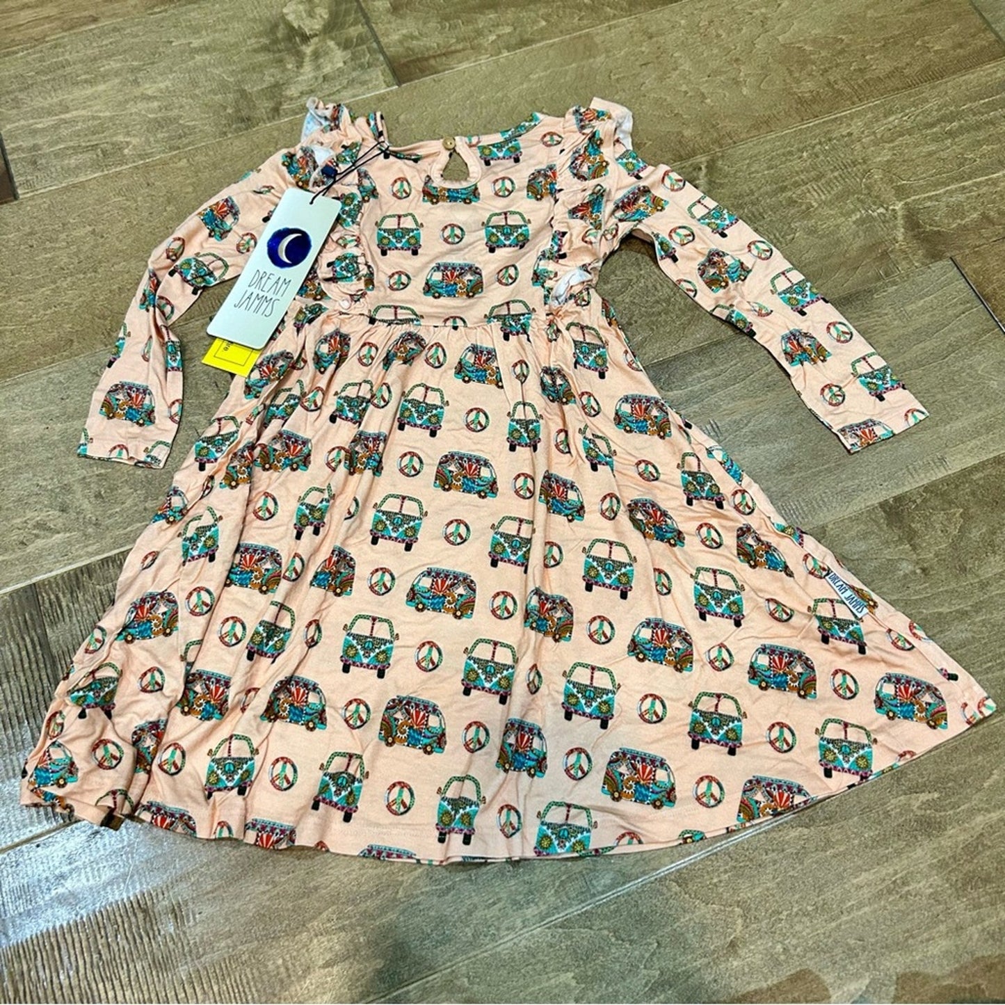 Dream Jamms Girls Hippie Camper Van Peace Twirl Dress Orange Size 4T NWT Cute