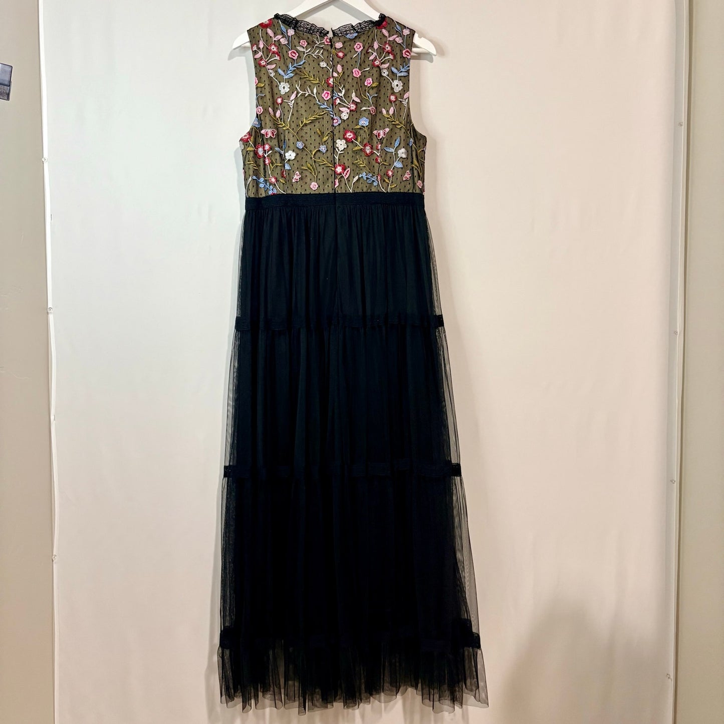 Adrianna Papell Women’s Floral Embroidered Tulle Maxi Dress Black Size 14 Formal