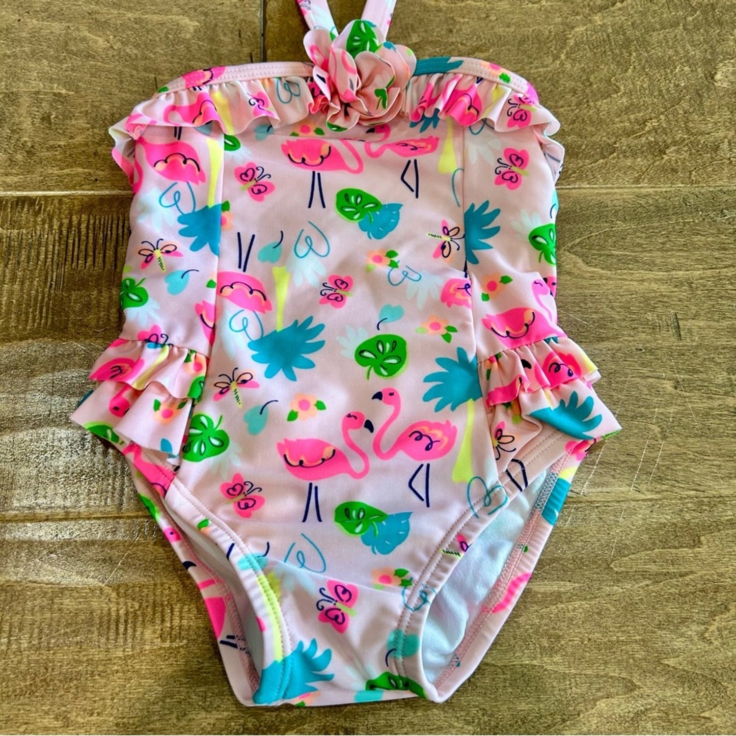 Gymboree Toddler Girls Flamingo Tropical Ruffle One Piece Swimsuit Pink 18-24 M