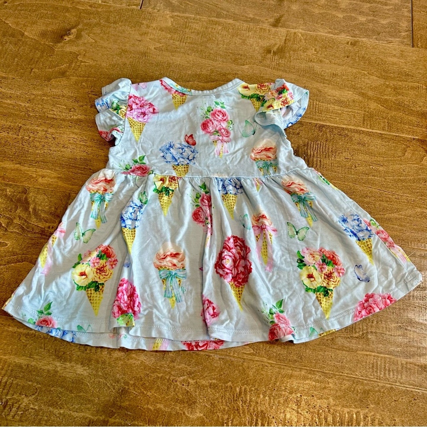 Posh Peanut Girls Camille Ruffled Capsleeve Basic Peplum Top Blue Floral Size 2T