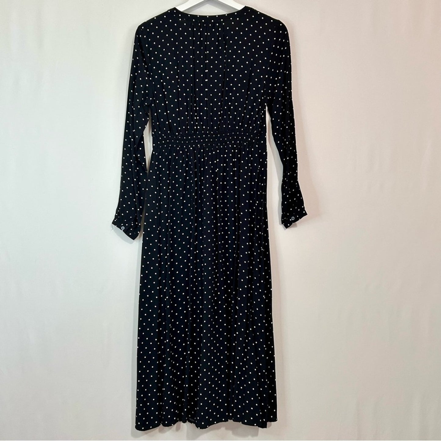 Loft Women’s Long Sleeve Polka Dot Button Down Dress Black White Size 6 FLAW