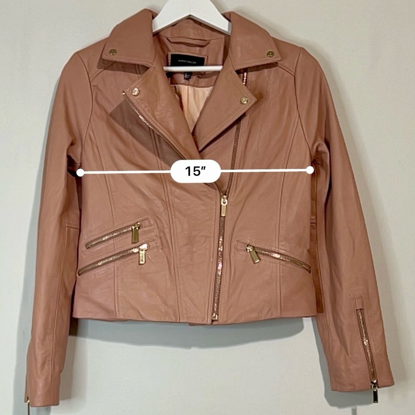 Karen Millen Women's Signature Moto Lamb Leather Jacket Pink Size 4 EUC