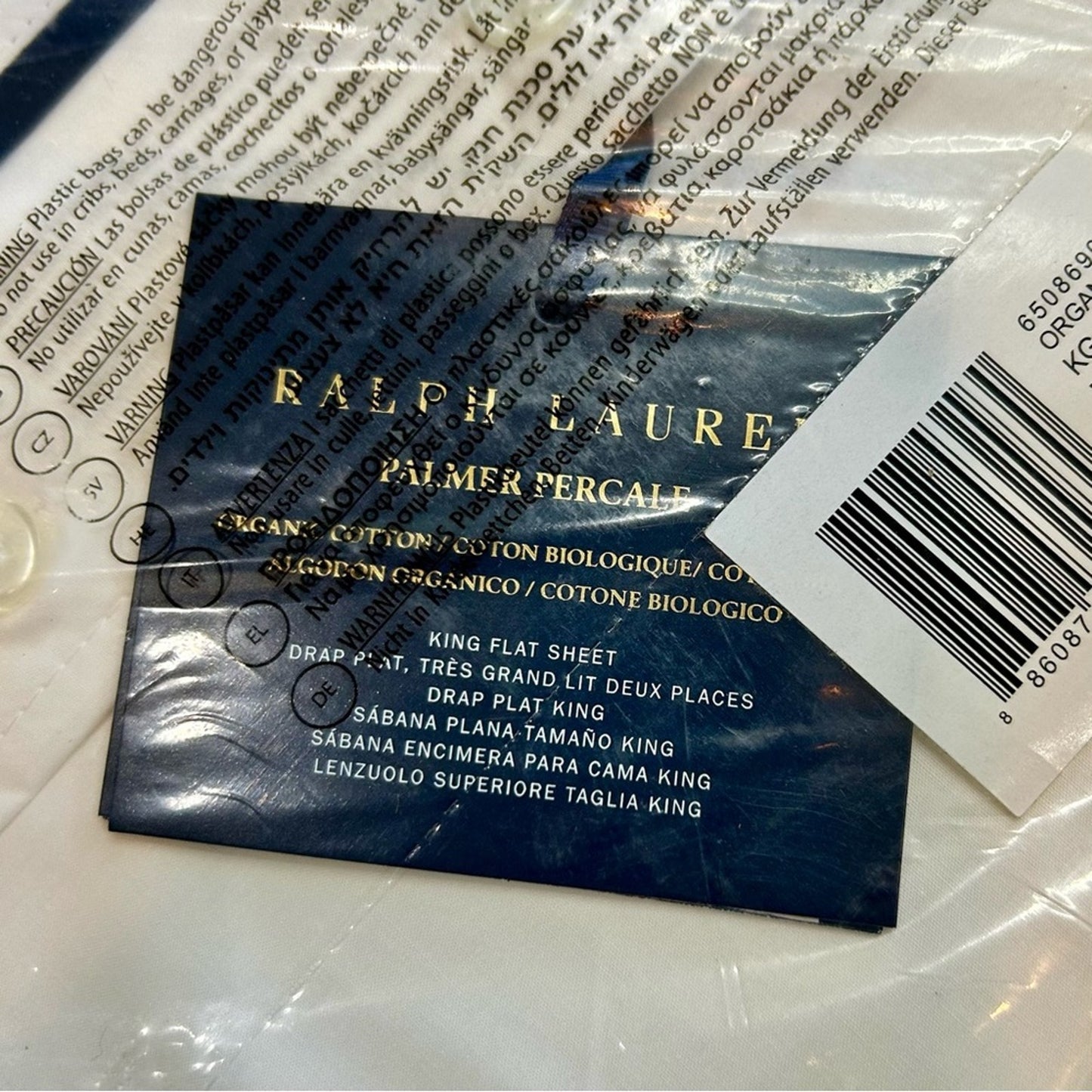 Ralph Lauren Home Organic Cotton Percale Palmer King Flat Sheet Polo Navy NEW