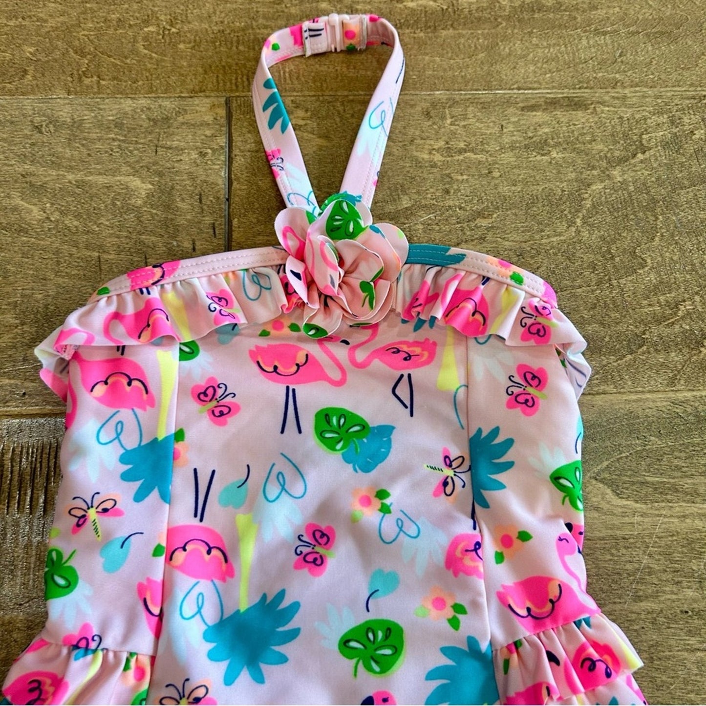 Gymboree Toddler Girls Flamingo Tropical Ruffle One Piece Swimsuit Pink 18-24 M