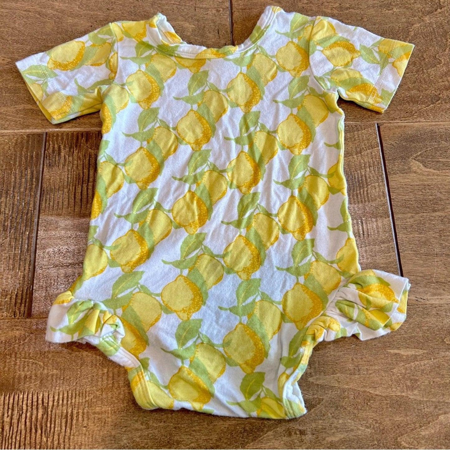 Kate Quinn Infant Girls Short Sleeve Ruffle Lemon Bubble Onesie White 3-6 M EUC