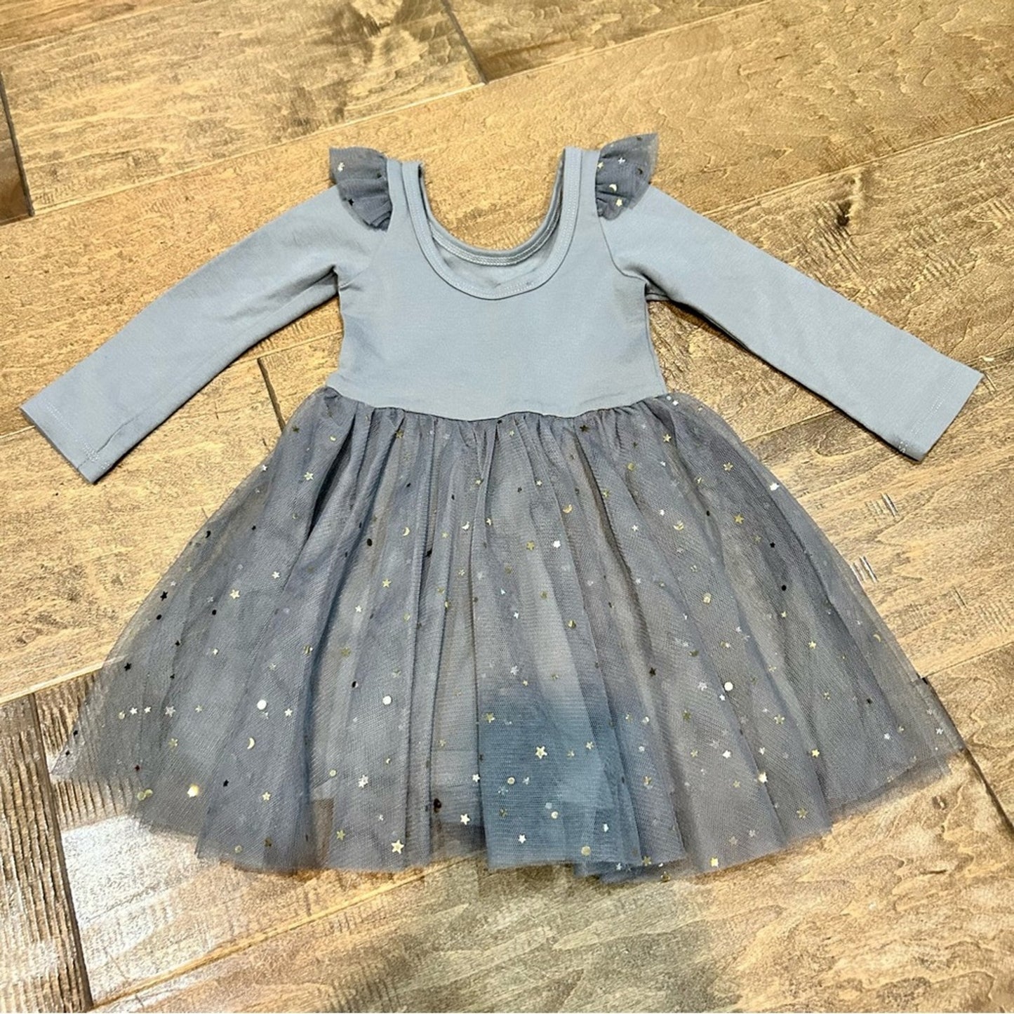 EleStory Girls Long Sleeve Ballerina Dress Grey Size 12-18 M EUC Stars Girly
