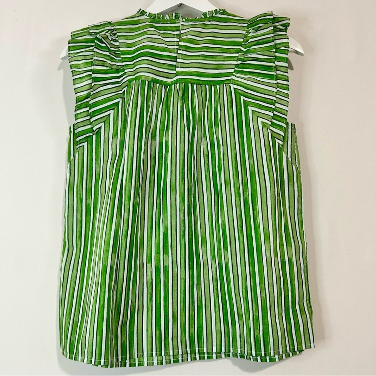 Loft Women’s Ruffle Sleeve Striped Blouse Green White Size XS NWT Workwear Girly