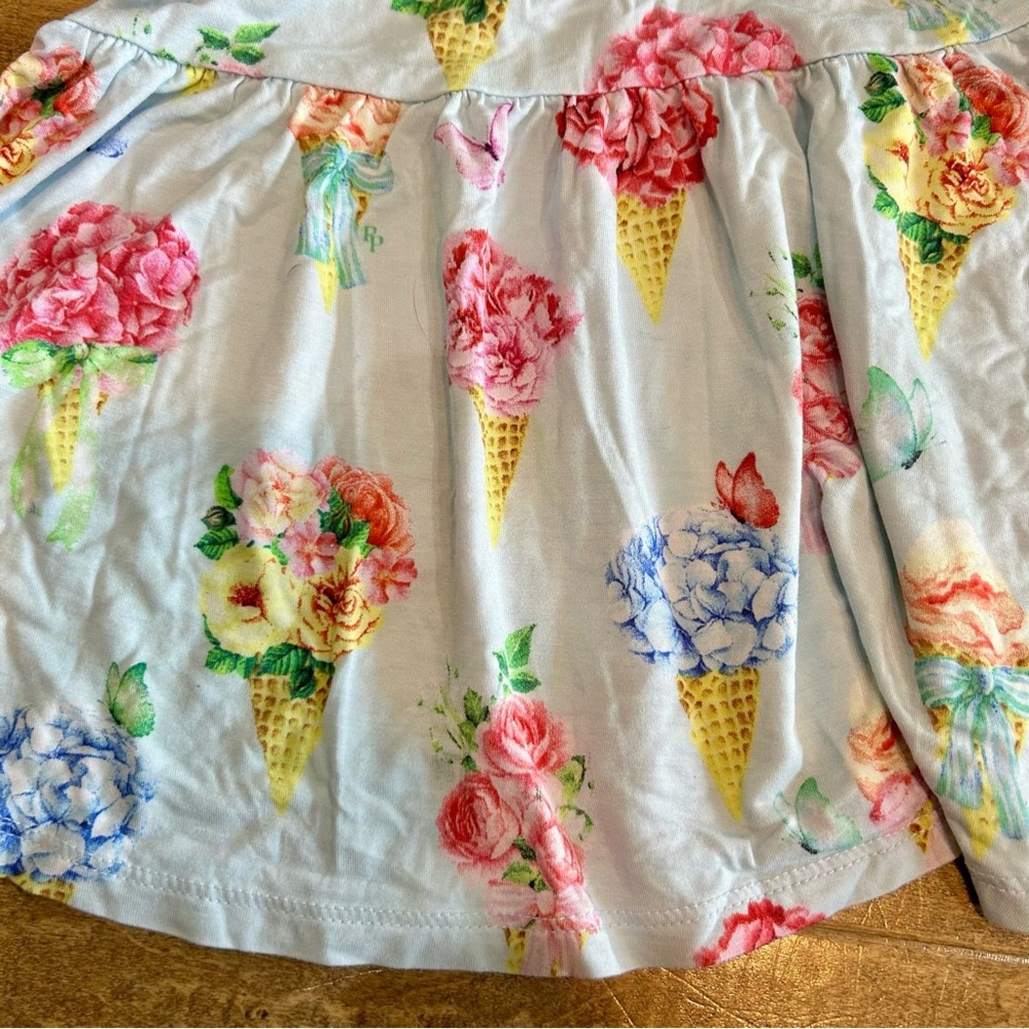 Posh Peanut Girls Camille Ruffled Capsleeve Basic Peplum Top Blue Floral Size 2T