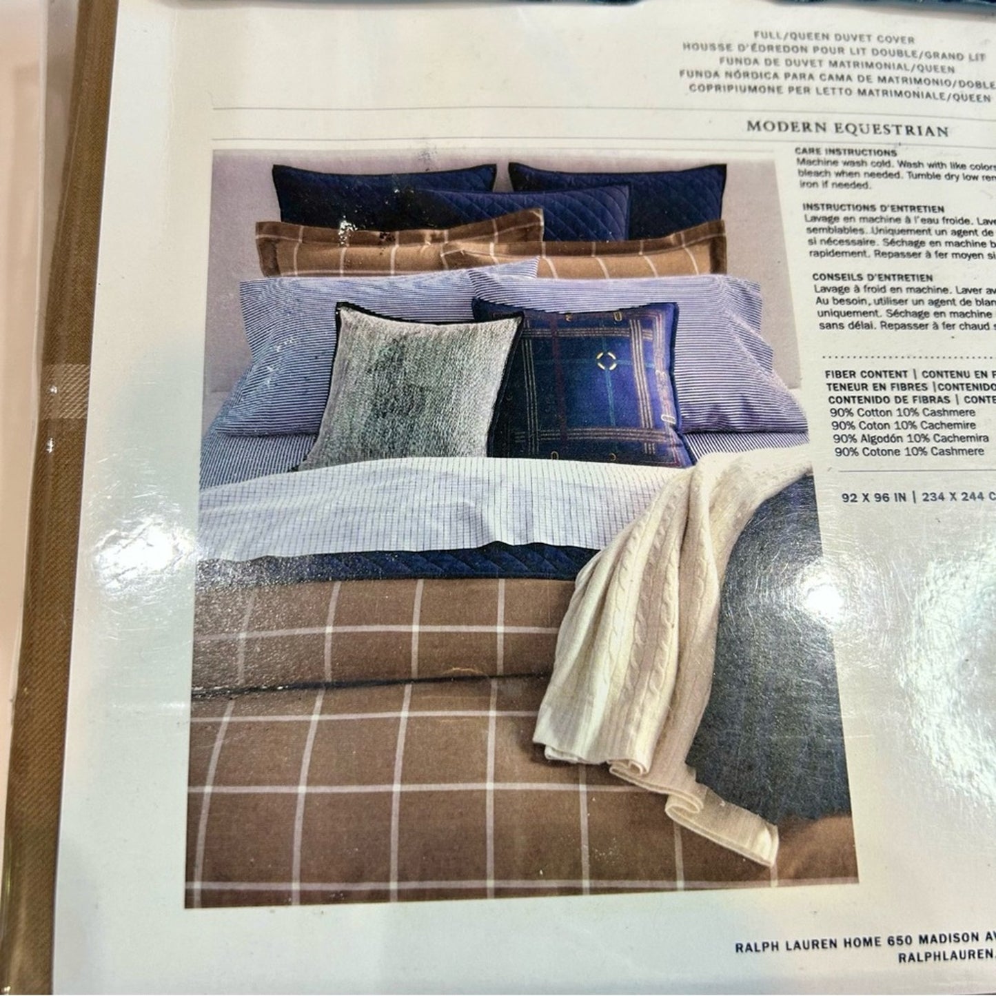 Ralph Lauren Home Modern Equestrian Windowpane Full / Queen Duvet Cover Camel