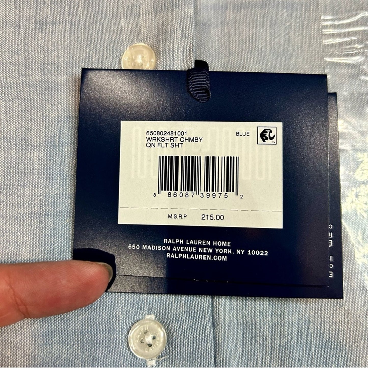 Ralph Lauren Home Workshirt Chambray Queen Flat Sheet Blue New in Package