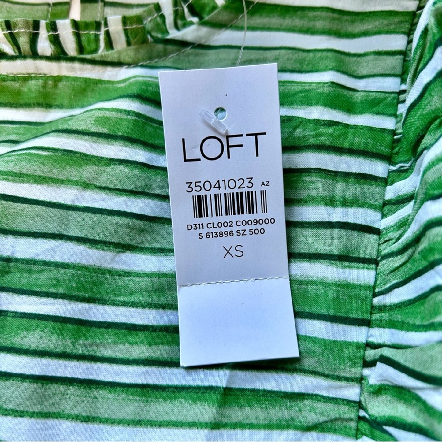 Loft Women’s Ruffle Sleeve Striped Blouse Green White Size XS NWT Workwear Girly