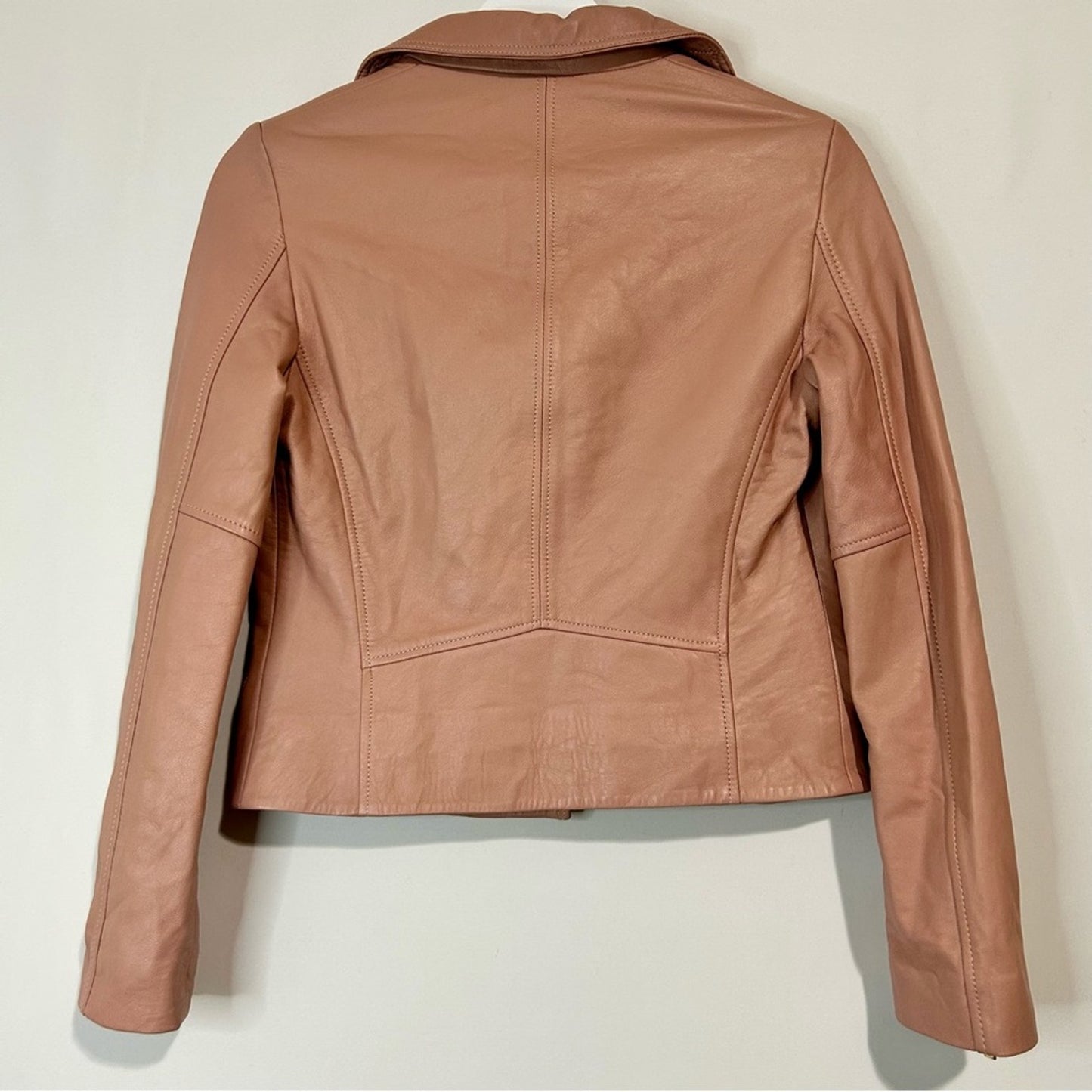 Karen Millen Women's Signature Moto Lamb Leather Jacket Pink Size 4 EUC