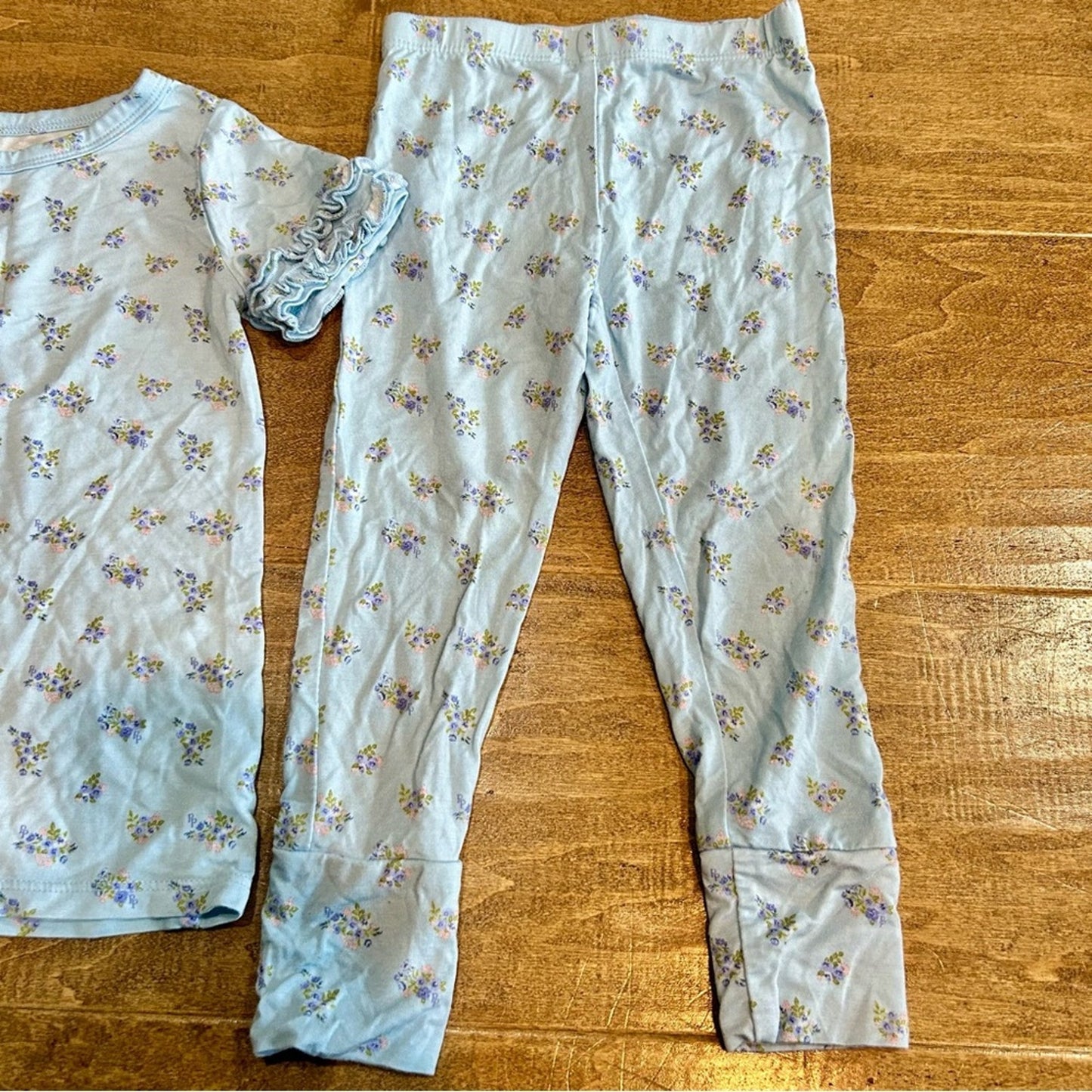 Posh Peanut Toddler Girl Ruffle Short Sleeve Floral Print Pajama Set 18-24 M EUC