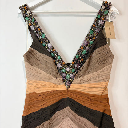 Mandalay Beaded Silk Midi Dress Multicolor Embellished Evening Gown Size 10 NWT