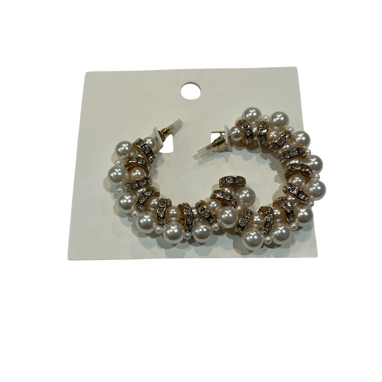 H&M Women’s Gold Silver Pearl Sparkle Cluster Hoop Earrings NWT Cute Girly Style