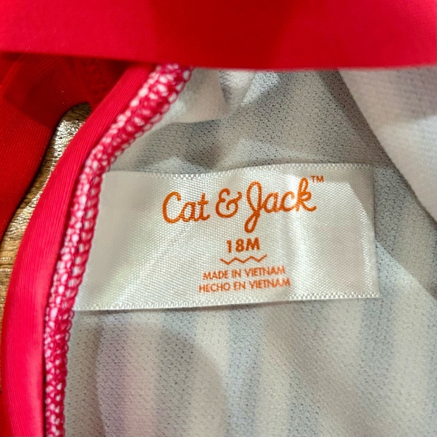 Cat & Jack Toddler Girl Stripe Ruffle Bow One Piece Swimsuit Red Blue 18 M EUC