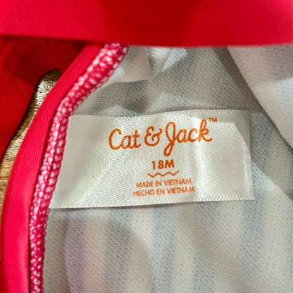Cat & Jack Toddler Girl Stripe Ruffle Bow One Piece Swimsuit Red Blue 18 M EUC