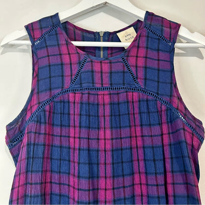 Knox Rose Women’s Sleeveless Plaid Flowy Top Blue Purple Size Medium EUC Girly