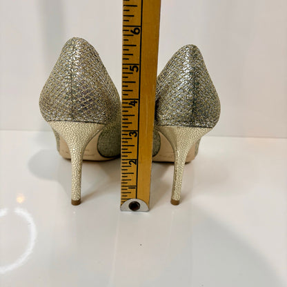 Jimmy Choo Women's Evelyn Peep Toe Pumps Champagne Gold Glitter Heels US 6 EUC