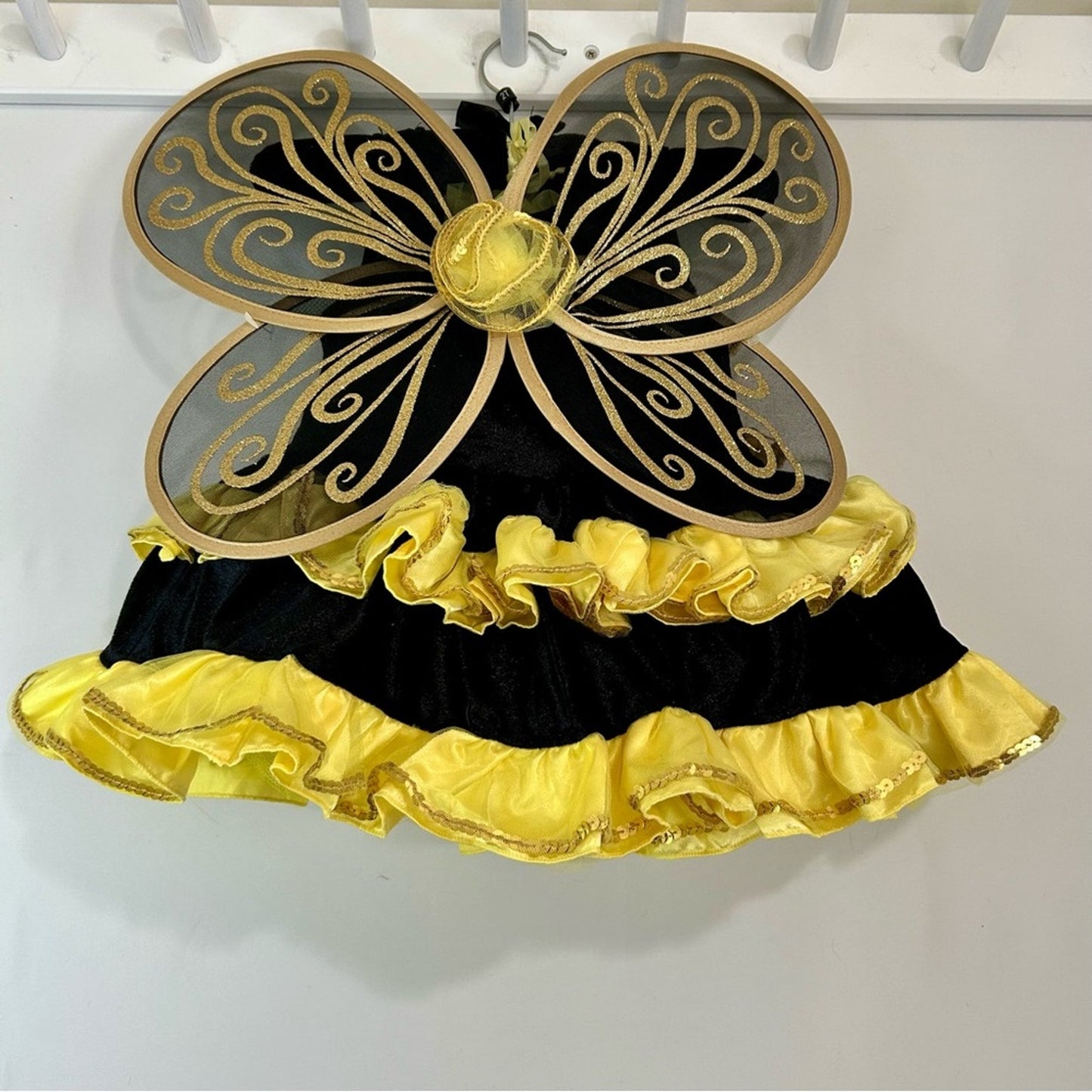 Fairy Dust Toddler Girl Bumble Bee Costume Wings Crown Black Yellow Size 2T EUC