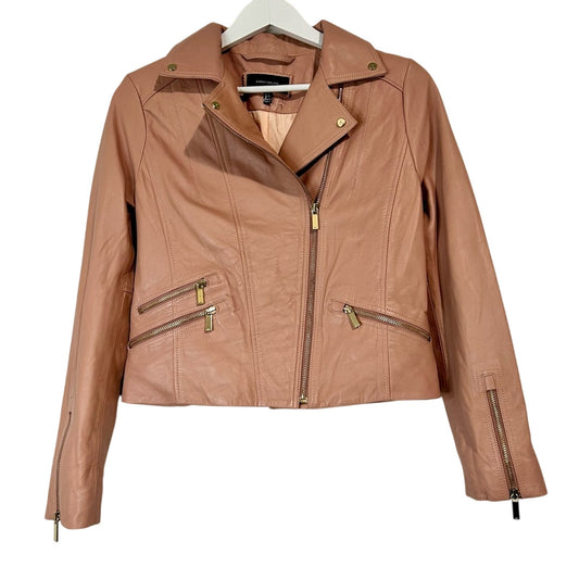 Karen Millen Women's Signature Moto Lamb Leather Jacket Pink Size 4 EUC