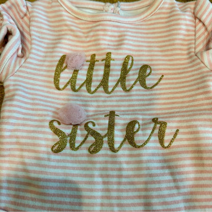 Mud Pie Infant Girl Little Sister Striped Onesie Pink Size 3 M EUC Tulle Girly