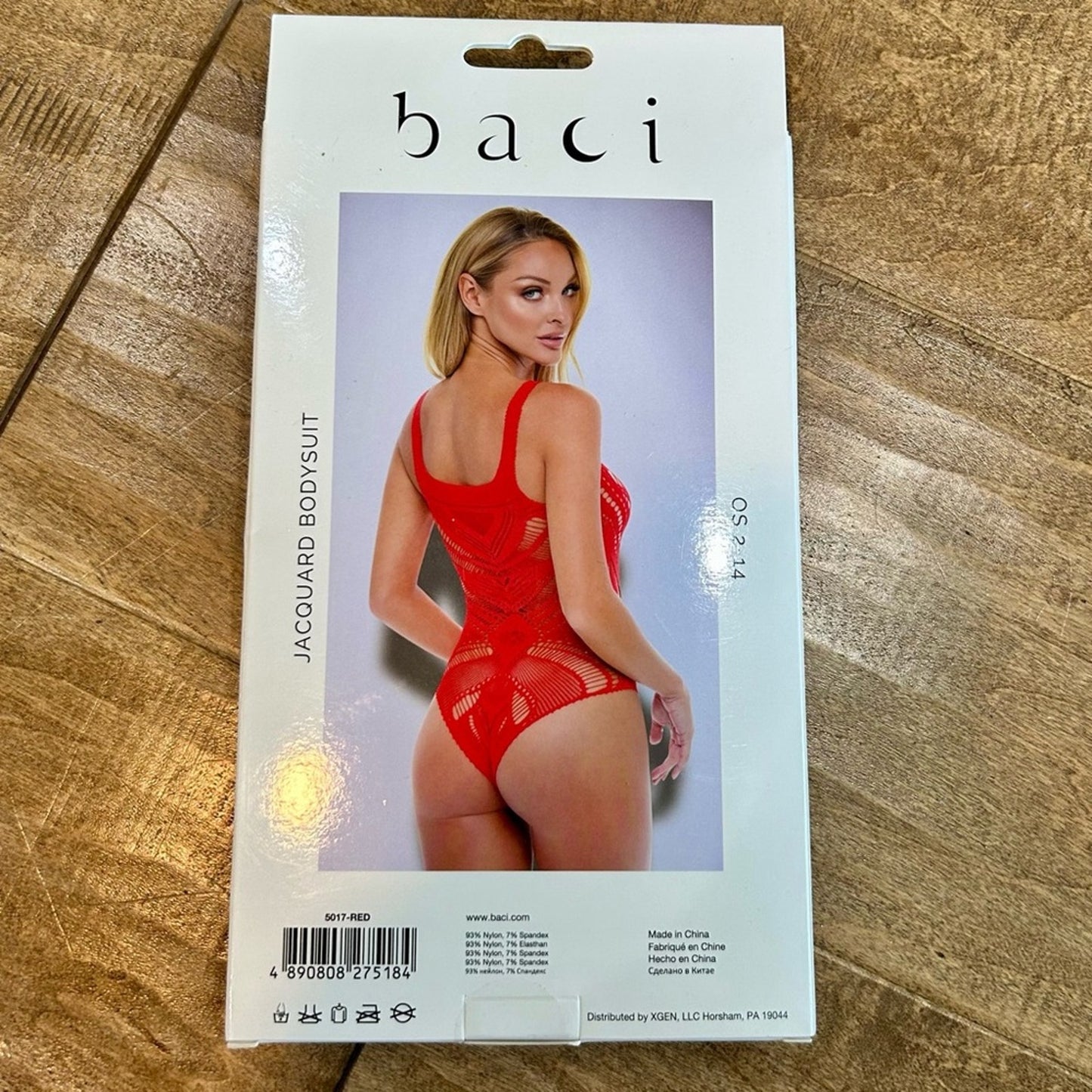 Baci Women’s Jacquard Hourglass Bodysuit Lingerie Red One Size New in Package