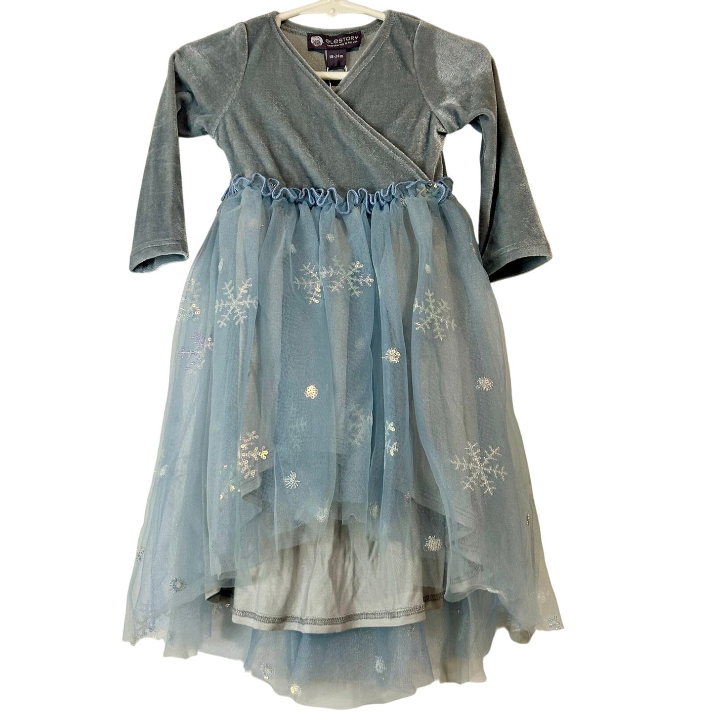 EleStory Toddler Girls Story Ballroom Dress Blue 18-24M NWT Velour Snowflake