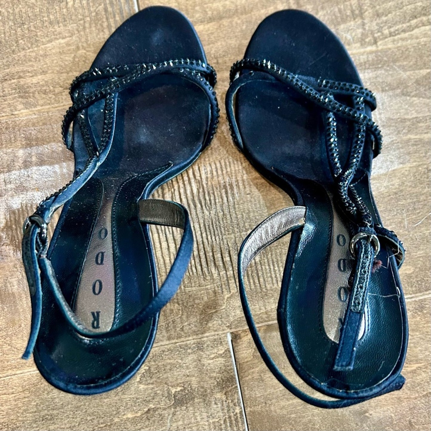 Rodo Women’s Rhinestone Strappy High Heels Black Size 39 Used Evening Formal