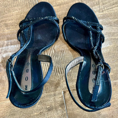 Rodo Women’s Rhinestone Strappy High Heels Black Size 39 Used Evening Formal