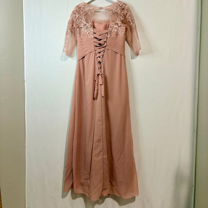 Women’s Lace Bodice Ruffle Chiffon Maxi Formal Gown Dress Dusty Rose Small 4 / 6