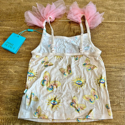 Posh Peanut Girls Tulle Cami Pandora Print Tank Tan Gold Size 2T NWT Butterfly