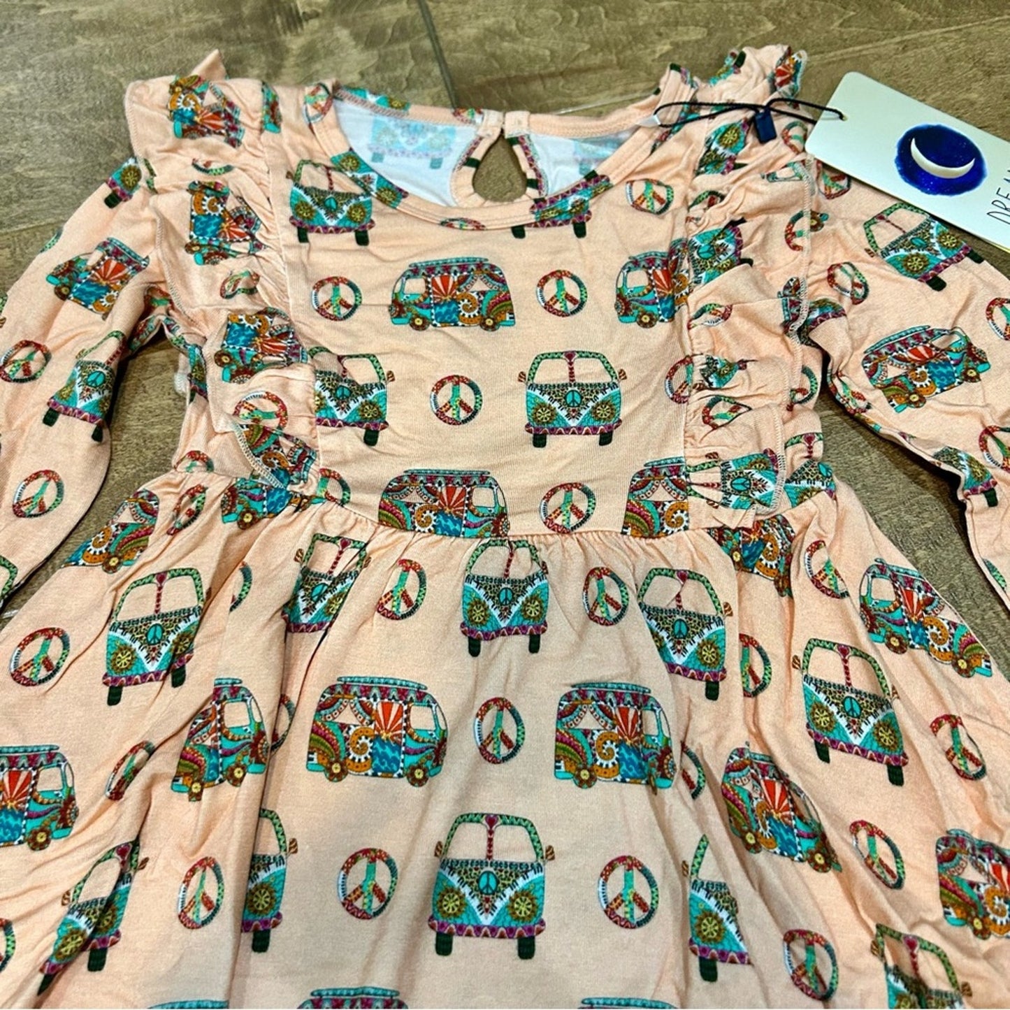 Dream Jamms Girls Hippie Camper Van Peace Twirl Dress Orange Size 4T NWT Cute