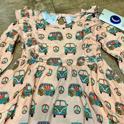 Dream Jamms Girls Hippie Camper Van Peace Twirl Dress Orange Size 4T NWT Cute