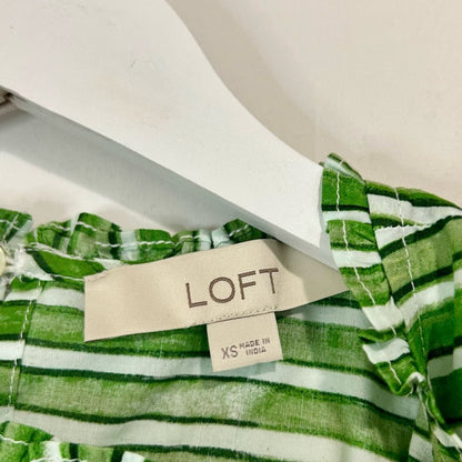 Loft Women’s Ruffle Sleeve Striped Blouse Green White Size XS NWT Workwear Girly