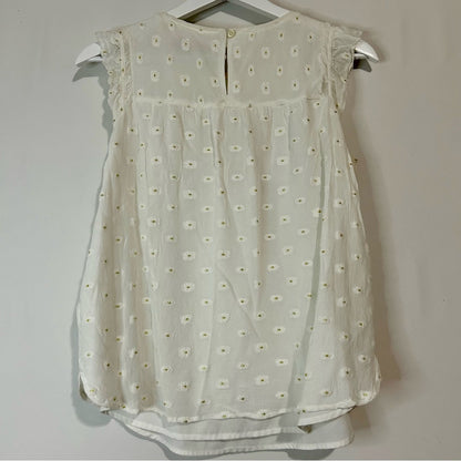 Loft Women’s Textured Layered Ruffle Sleeve Floral Blouse White Gold M P Girly