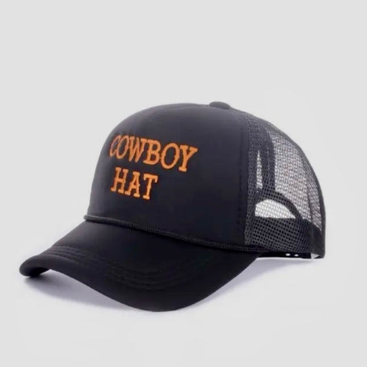 The Cowboy Hat Women’s Embroidered Baseball Mesh Hat Black Orange NEW Cute Girly