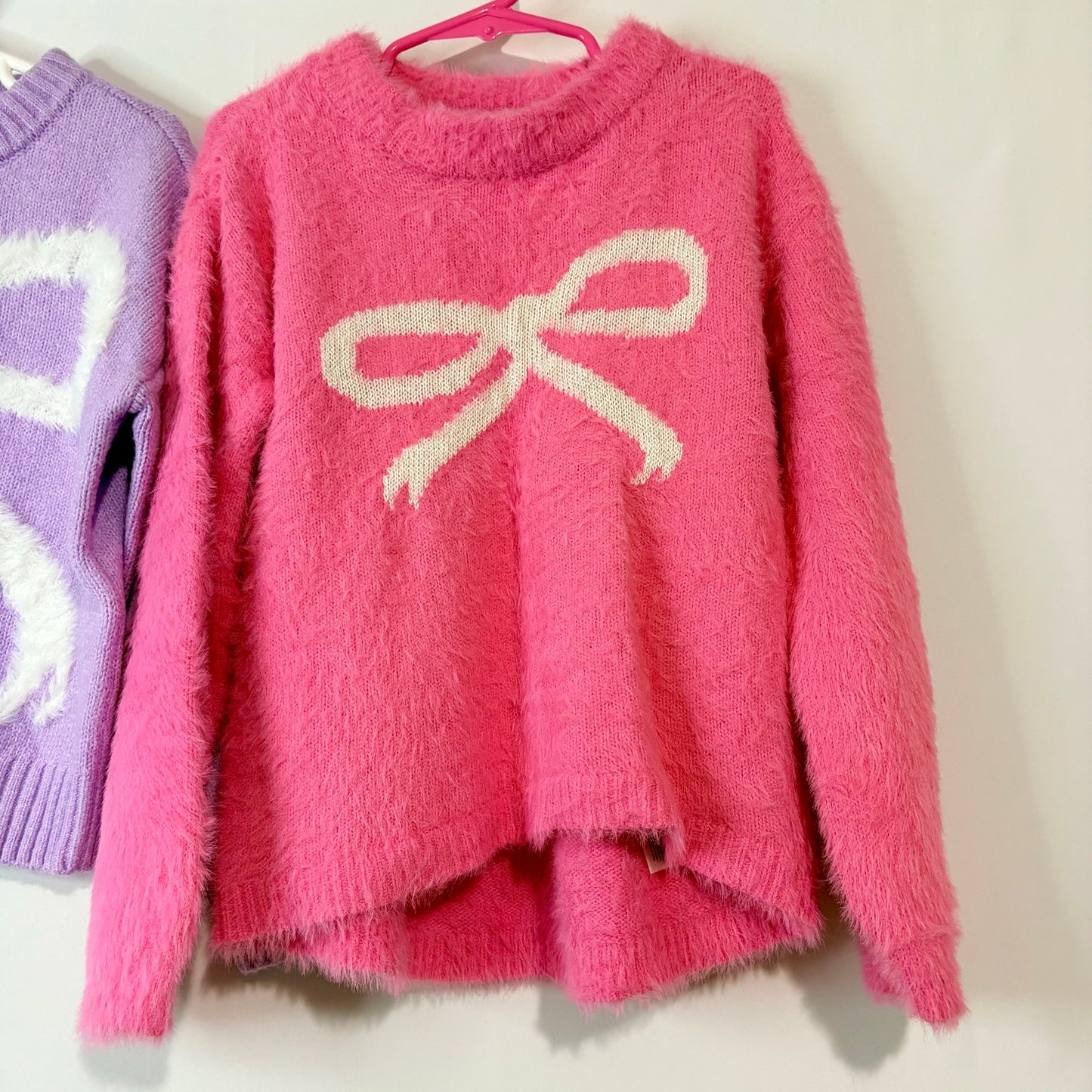 Old Navy Girls Bow Knit Pullover Sweater Bundle Pink Purple Size 5 EUC/Flaw