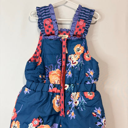 Matilda Jane Girls Floral Print Snow Bibs Teal Blue Insulated Snow Pants EUC