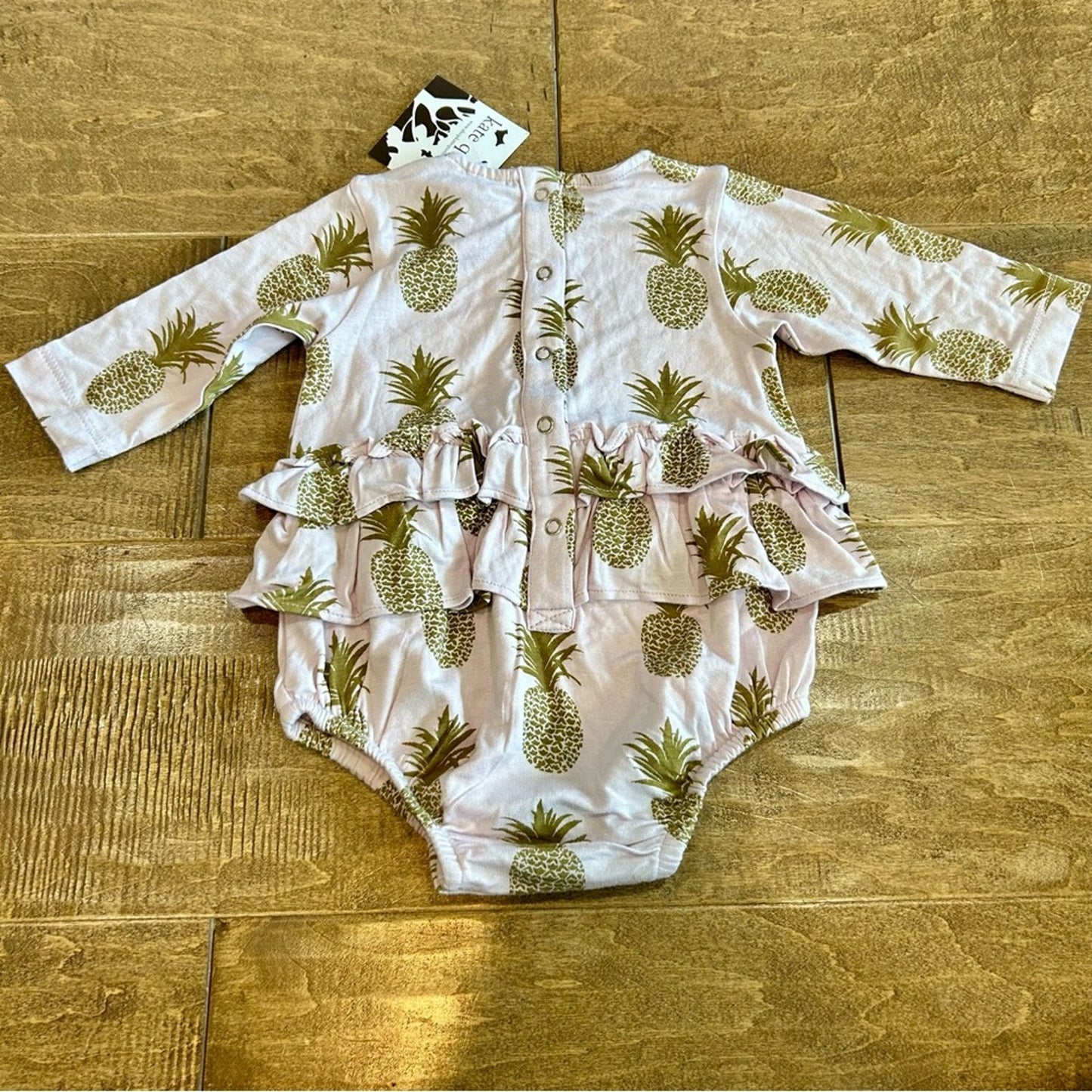 Kate Quinn Infant Girls Long Sleeve Pineapple Ruffle Bodysuit Purple 3-6 M NWT