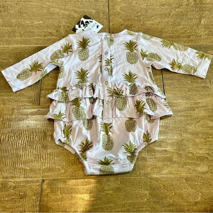 Kate Quinn Infant Girls Long Sleeve Pineapple Ruffle Bodysuit Purple 3-6 M NWT