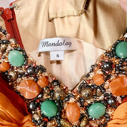 Mandalay Women’s Silk Beaded Gemstone V Neck Mini Dress Multicolor Size 4 NWT