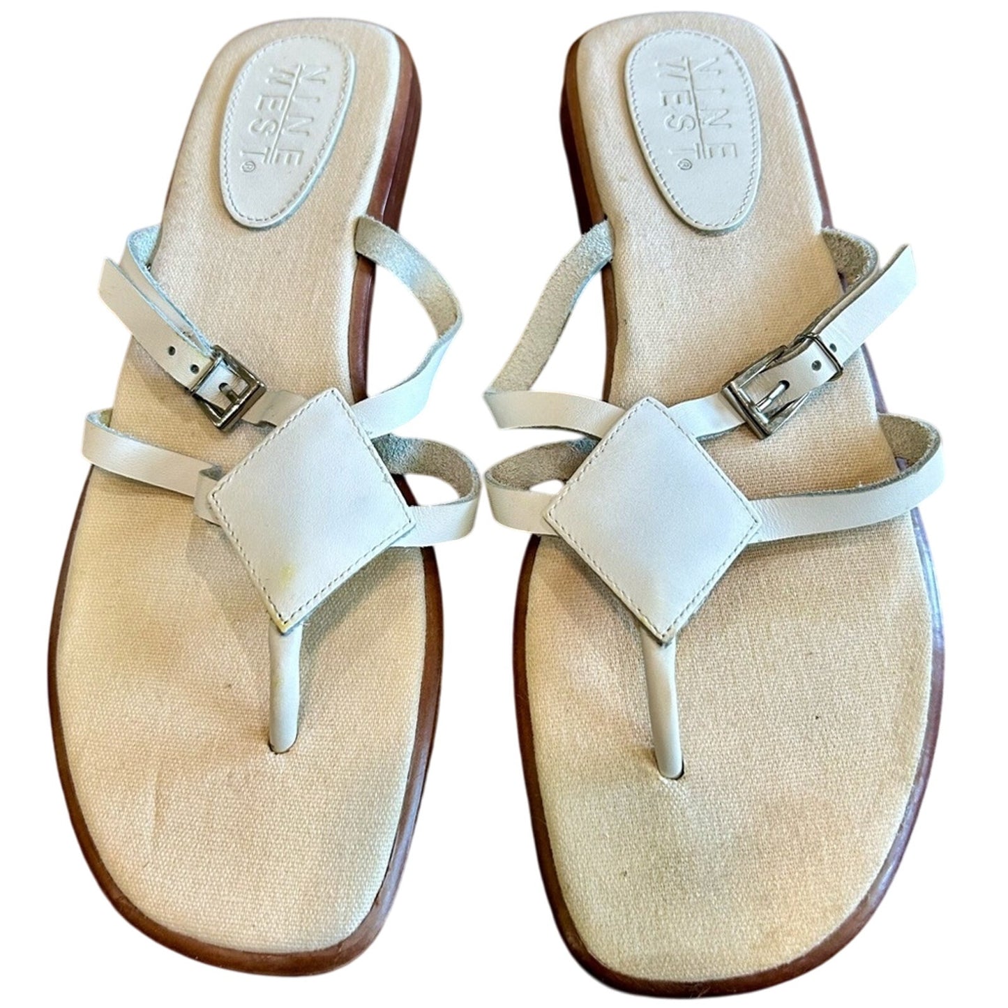 Nine West Women’s Leather Strappy Sandals White Size 9 EUC Summer Girly Outdoor