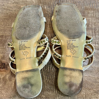 Katy Perry Women’s The Anat Metallic Rhinestone Slide Gold Size 6 EUC Shimmer