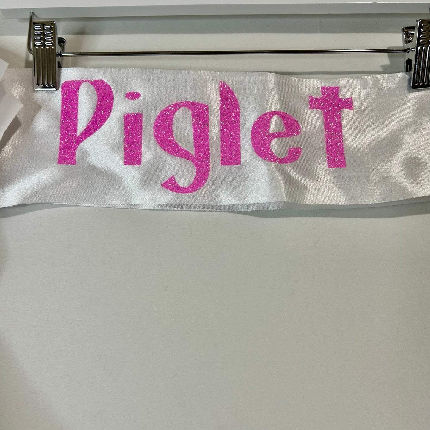 Kids Piglet Sash White with Pink Glitter Letters Halloween Costume Accessory